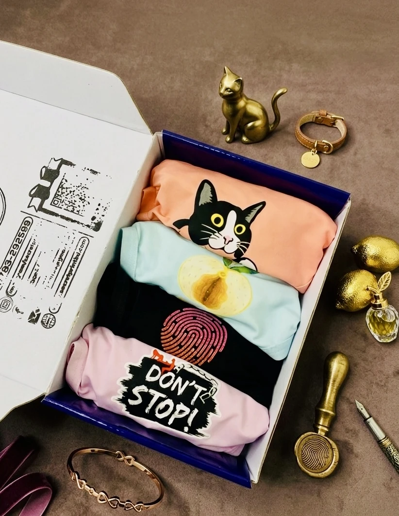 4 Pcs Funny Printed Thong Set