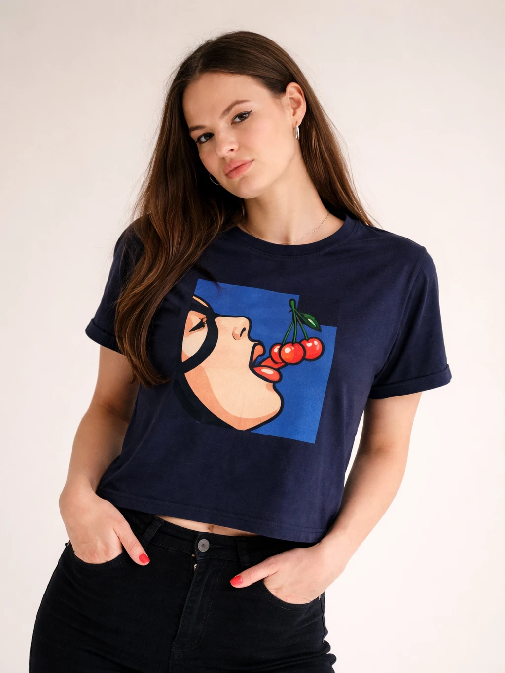 Cherry Pop Art Graphic Crop T-Shirt