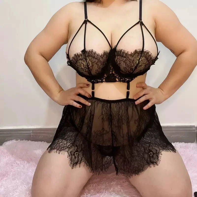 Elegant Black Lace Babydoll Lingerie Set for Women