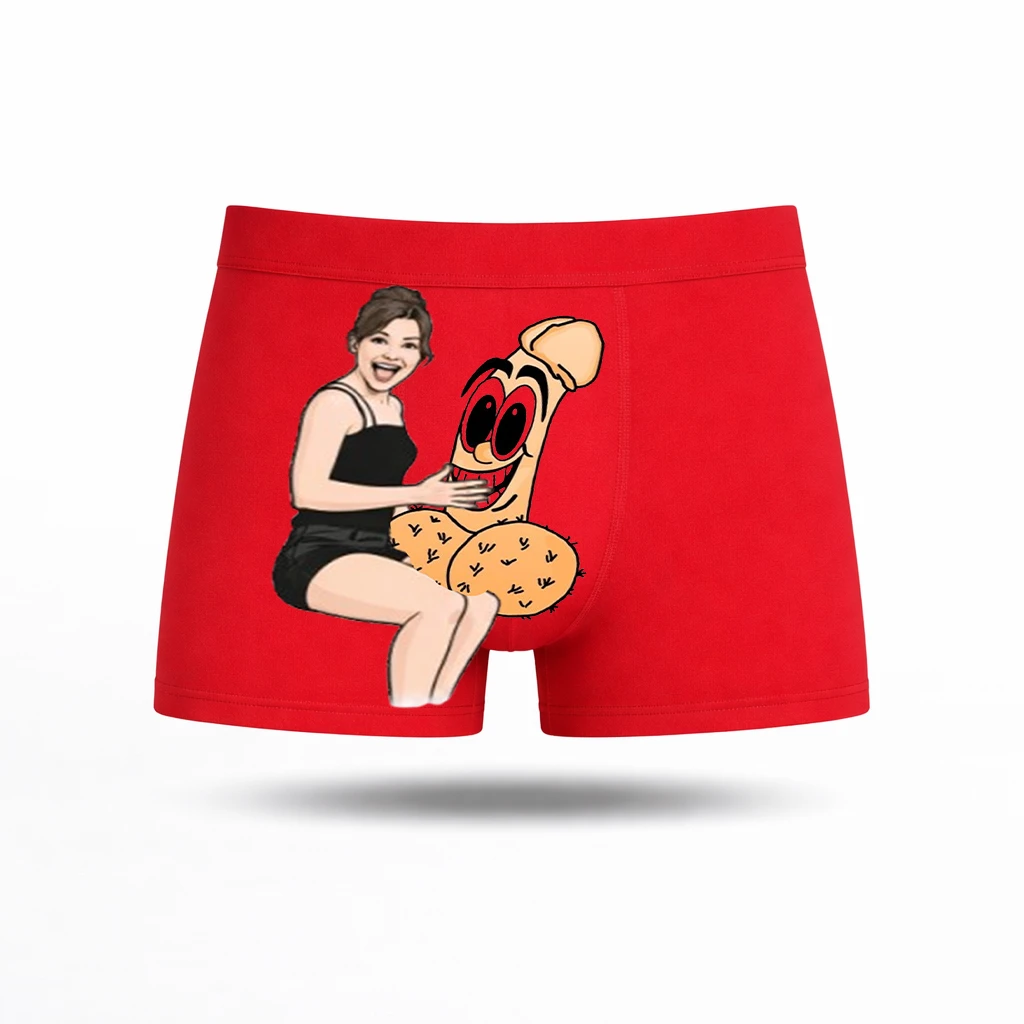 Funny Adult Cartoon Boxer Briefs – Bold Couple Humor Edition (Red)