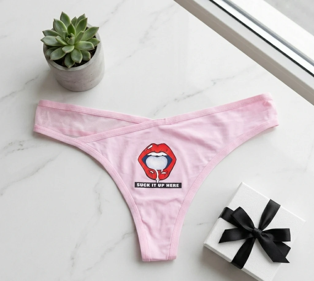 Suck It Up Here Printed Thong