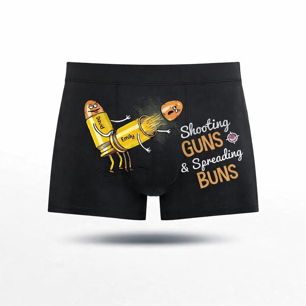 Shooting Guns & Spreading Buns” Funny Printed Men’s Boxer Briefs