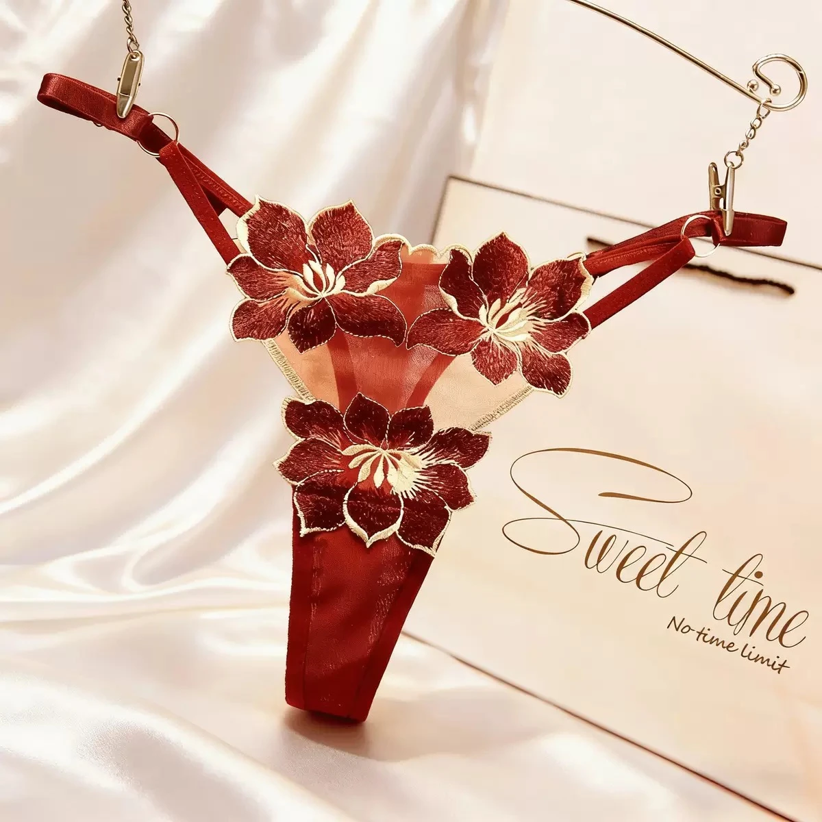 Sweet Time Floral Embroidered Mesh Thong