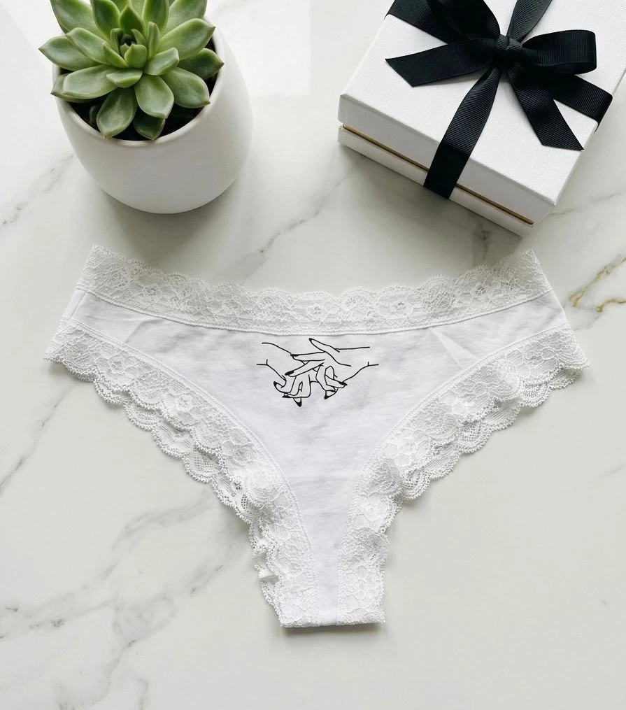 Finger cross printed white lease panty