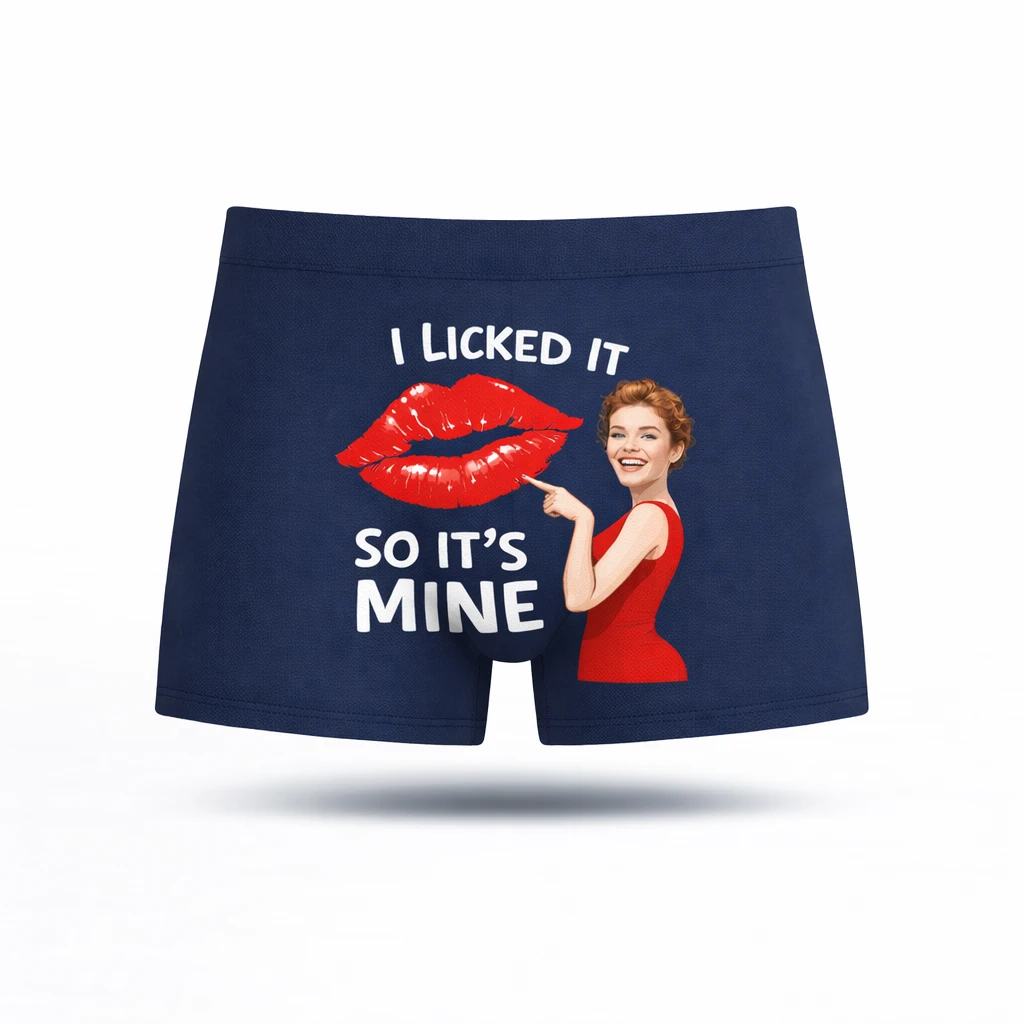 I Licked It So It’s Mine” Funny Couple Boxer Briefs (Navy Blue)